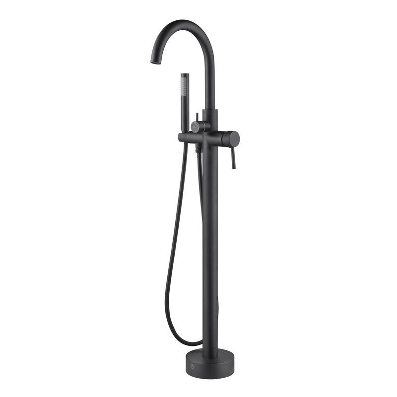 PULSE ShowerSpas 3021-FSTF-MB Highflow Freestanding Tub Filler with Swivel Spout and Handshower in Matte Black