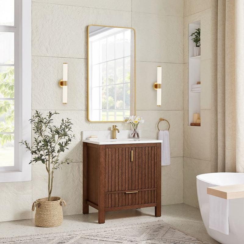 Vinnova 704230-AD-GW Shenzhen 30" Single Sink Bath Vanity in Aged Dark Brown Oak