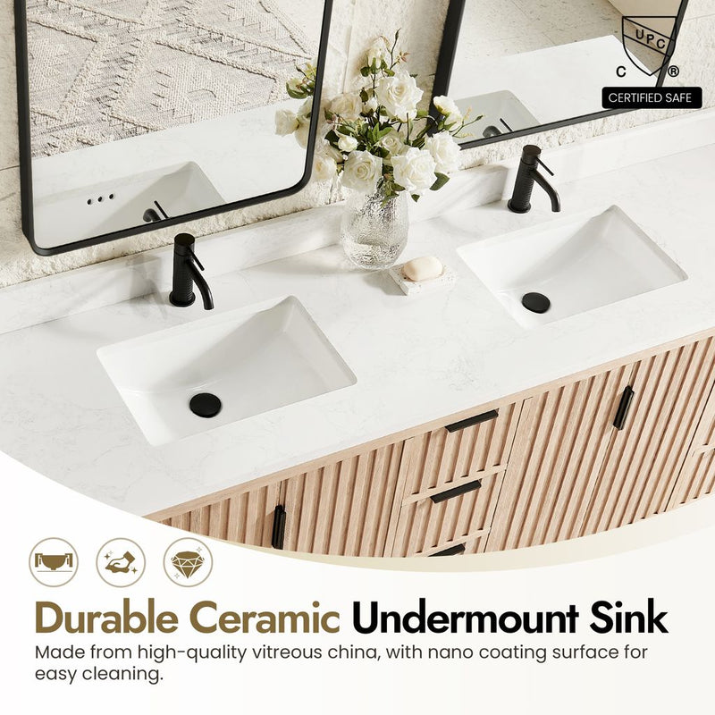 Vinnova 704284-AN-GW Shenzhen 84" Double Sink Bath Vanity in Aged Natural Oak