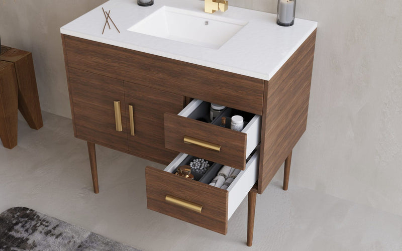 Cutler MID-CNT-36 Garland 36" Single Sink Free Standing Quartz Top Bathroom Vanity