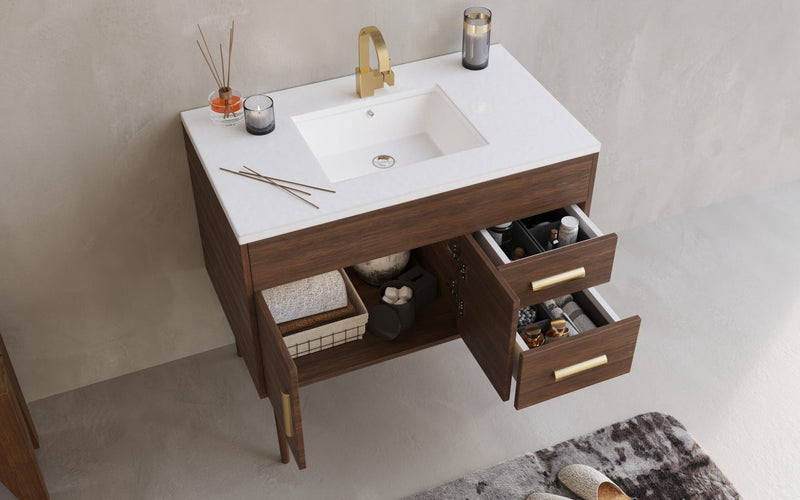 Cutler MID-CNT-36 Garland 36" Single Sink Free Standing Quartz Top Bathroom Vanity