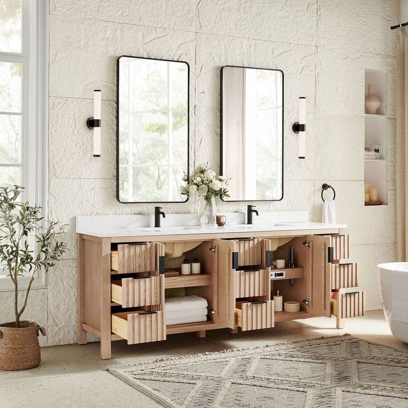 Vinnova 704284-AN-GW Shenzhen 84" Double Sink Bath Vanity in Aged Natural Oak