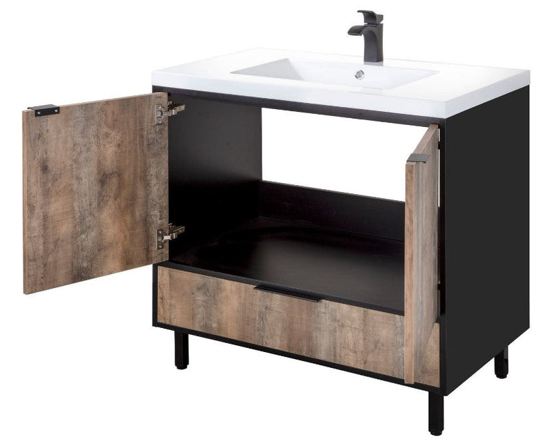 Cutler LCWSKBLK36 London 36" Single Sink Free Standing Cultured Marble Top Bathroom Vanity - Whiskey