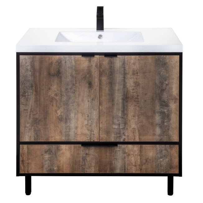 Cutler LCWSKBLK36 London 36" Single Sink Free Standing Cultured Marble Top Bathroom Vanity - Whiskey