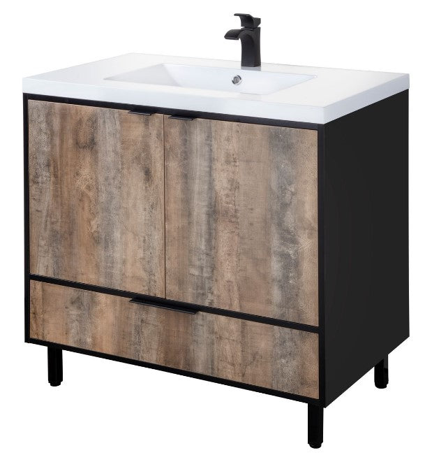 Cutler LCWSKBLK36 London 36" Single Sink Free Standing Cultured Marble Top Bathroom Vanity - Whiskey