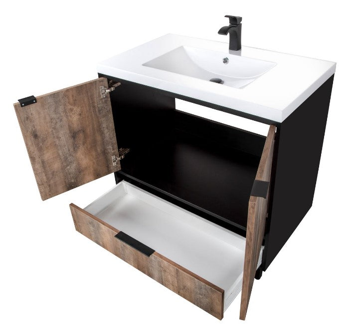 Cutler LCWSKBLK36 London 36" Single Sink Free Standing Cultured Marble Top Bathroom Vanity - Whiskey