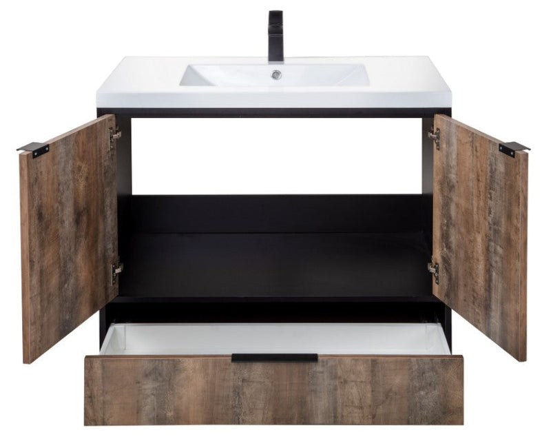 Cutler LCWSKBLK36 London 36" Single Sink Free Standing Cultured Marble Top Bathroom Vanity - Whiskey