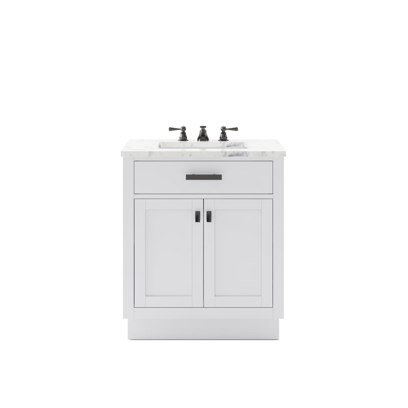 HA30CW03PW - Hartford 30 In. Single Sink Pre-Assembled Transitional Style Bathroom Vanity With 1" Carrara White Marble Top