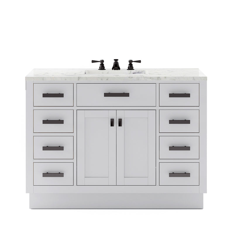 HA48CW03PW - Hartford 48 In. Single Sink Pre-Assembled Transitional Style Bathroom Vanity With 1" Carrara White Marble Top