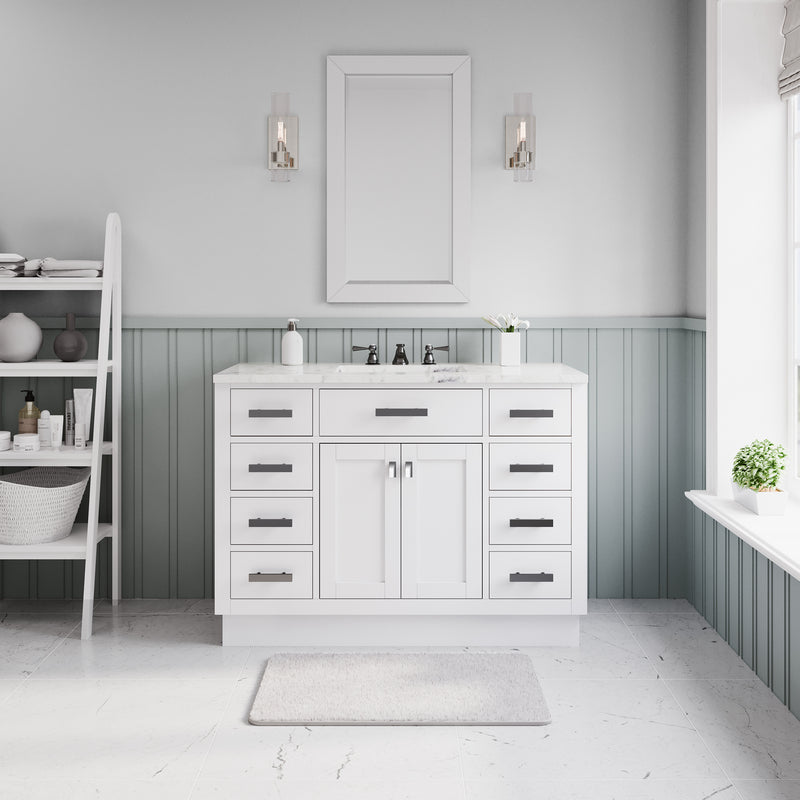 HA48CW03PW - Hartford 48 In. Single Sink Pre-Assembled Transitional Style Bathroom Vanity With 1" Carrara White Marble Top