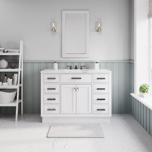 HA48CW03PW - Hartford 48 In. Single Sink Pre-Assembled Transitional Style Bathroom Vanity With 1" Carrara White Marble Top