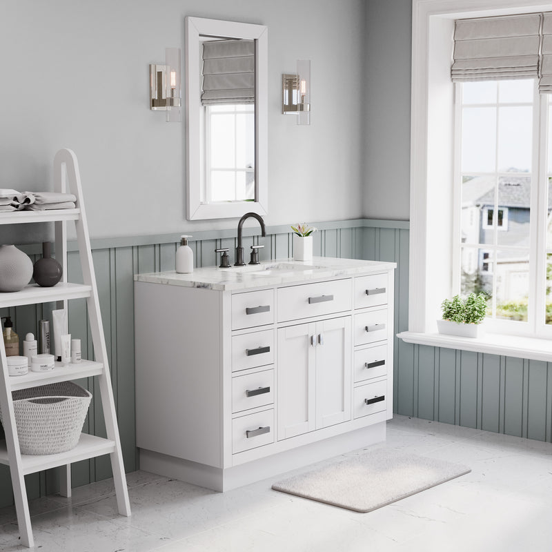 HA48CW03PW - Hartford 48 In. Single Sink Pre-Assembled Transitional Style Bathroom Vanity With 1" Carrara White Marble Top