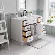 HA48CW03PW - Hartford 48 In. Single Sink Pre-Assembled Transitional Style Bathroom Vanity With 1" Carrara White Marble Top