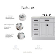 HA48CW03PW - Hartford 48 In. Single Sink Pre-Assembled Transitional Style Bathroom Vanity With 1" Carrara White Marble Top