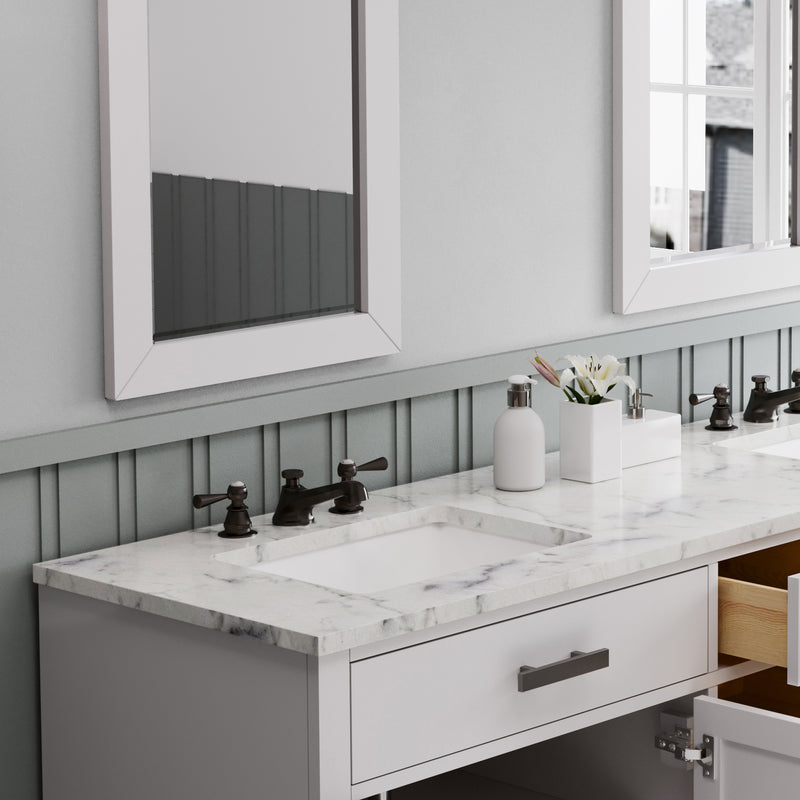 HA72CW03PW - Hartford 72 In. Double Sink Pre-Assembled Transitional Style Bathroom Vanity With 1" Carrara White Marble Top