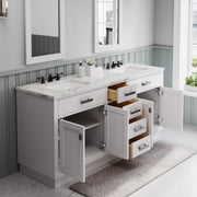 HA72CW03PW - Hartford 72 In. Double Sink Pre-Assembled Transitional Style Bathroom Vanity With 1" Carrara White Marble Top