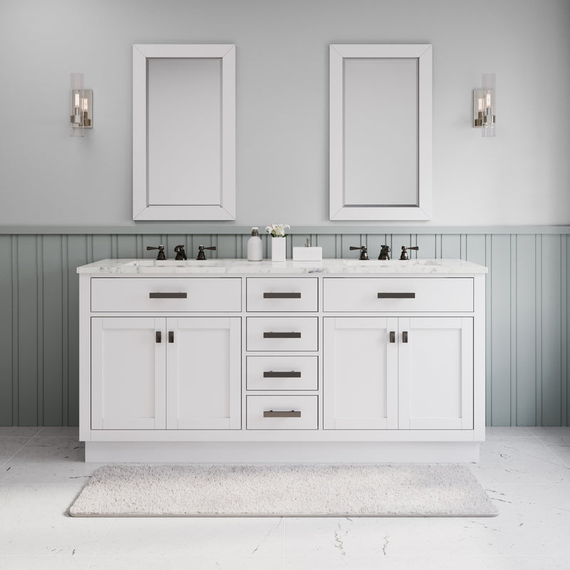 HA72CW03PW - Hartford 72 In. Double Sink Pre-Assembled Transitional Style Bathroom Vanity With 1" Carrara White Marble Top