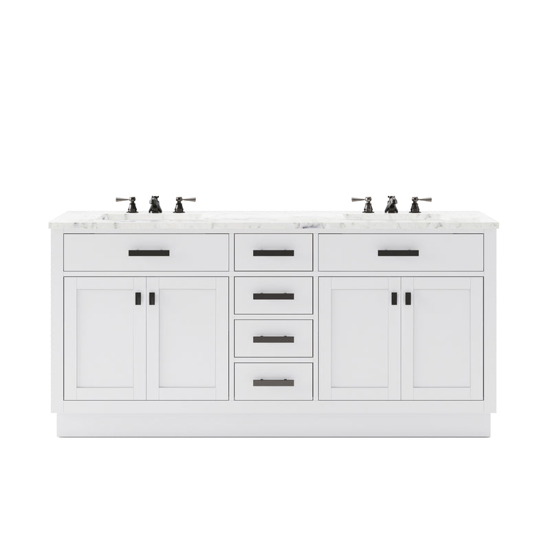 HA72CW03PW - Hartford 72 In. Double Sink Pre-Assembled Transitional Style Bathroom Vanity With 1" Carrara White Marble Top