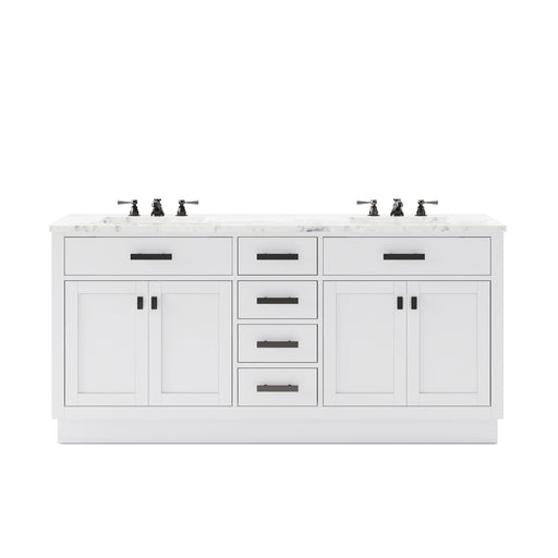 HA72CW03PW - Hartford 72 In. Double Sink Pre-Assembled Transitional Style Bathroom Vanity With 1" Carrara White Marble Top