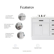 HA72CW03PW - Hartford 72 In. Double Sink Pre-Assembled Transitional Style Bathroom Vanity With 1" Carrara White Marble Top