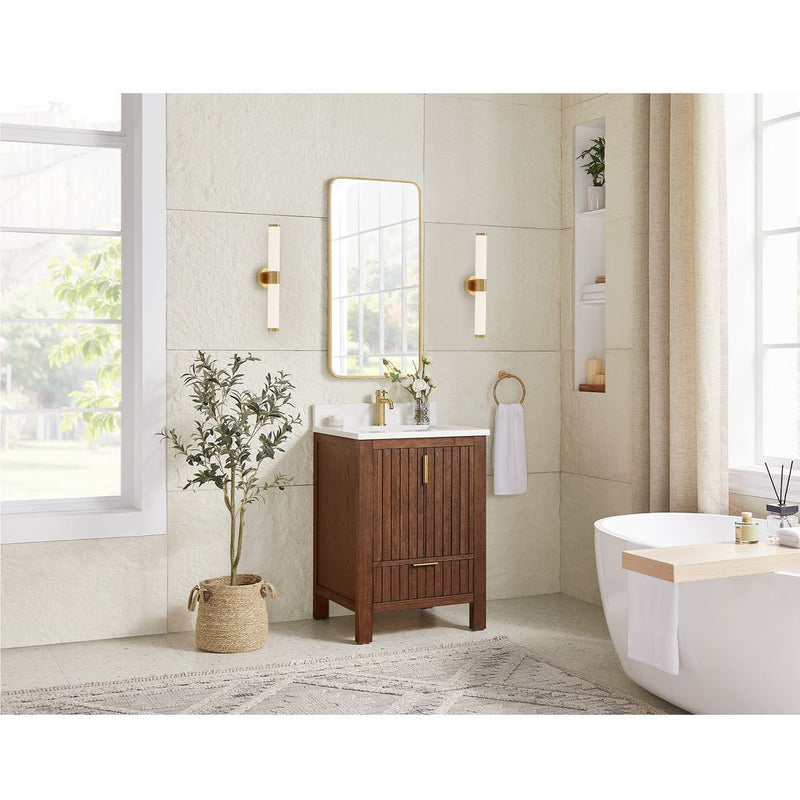 Vinnova 704224-AD-GW Shenzhen 24" Single Sink Bath Vanity in Aged Dark Brown Oak
