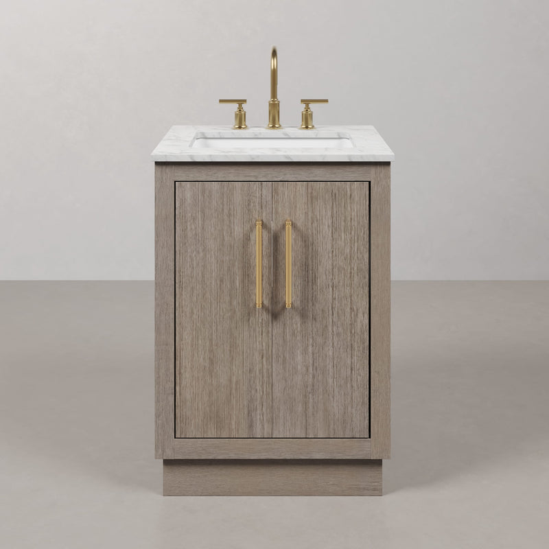 Water Creation HU24CW - Hugo 24 In. Single Sink Pre-Assembled Mid-Century Style Bathroom Vanity With 1" Carrara White Marble Top
