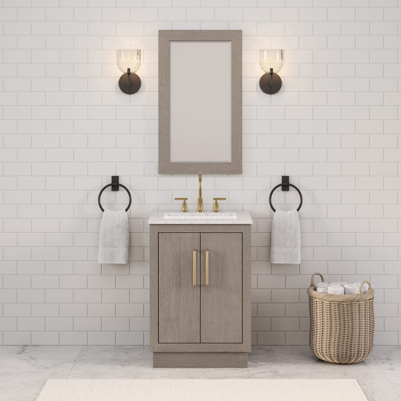 Water Creation HU24CW - Hugo 24 In. Single Sink Pre-Assembled Mid-Century Style Bathroom Vanity With 1" Carrara White Marble Top