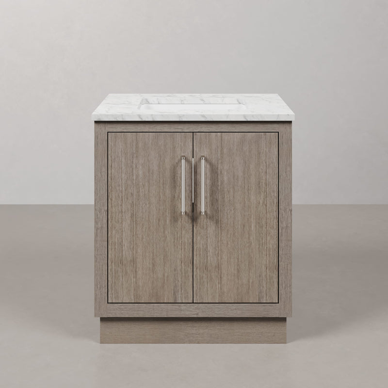 Water Creation HU30CW - Hugo 30 In. Single Sink Pre-Assembled Mid-Century Style Bathroom Vanity With 1" Carrara White Marble Top