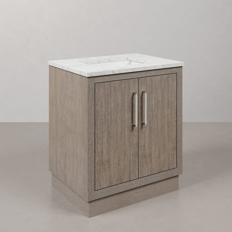Water Creation HU30CW - Hugo 30 In. Single Sink Pre-Assembled Mid-Century Style Bathroom Vanity With 1" Carrara White Marble Top