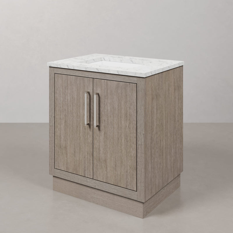 Water Creation HU30CW - Hugo 30 In. Single Sink Pre-Assembled Mid-Century Style Bathroom Vanity With 1" Carrara White Marble Top