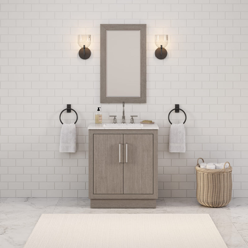 Water Creation HU30CW - Hugo 30 In. Single Sink Pre-Assembled Mid-Century Style Bathroom Vanity With 1" Carrara White Marble Top
