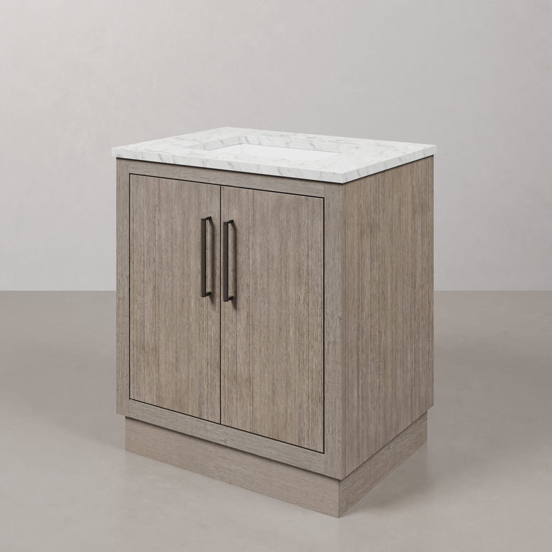 Water Creation HU30CW - Hugo 30 In. Single Sink Pre-Assembled Mid-Century Style Bathroom Vanity With 1" Carrara White Marble Top