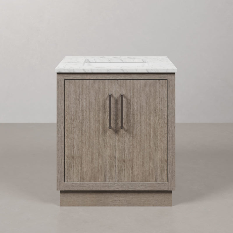 Water Creation HU30CW - Hugo 30 In. Single Sink Pre-Assembled Mid-Century Style Bathroom Vanity With 1" Carrara White Marble Top