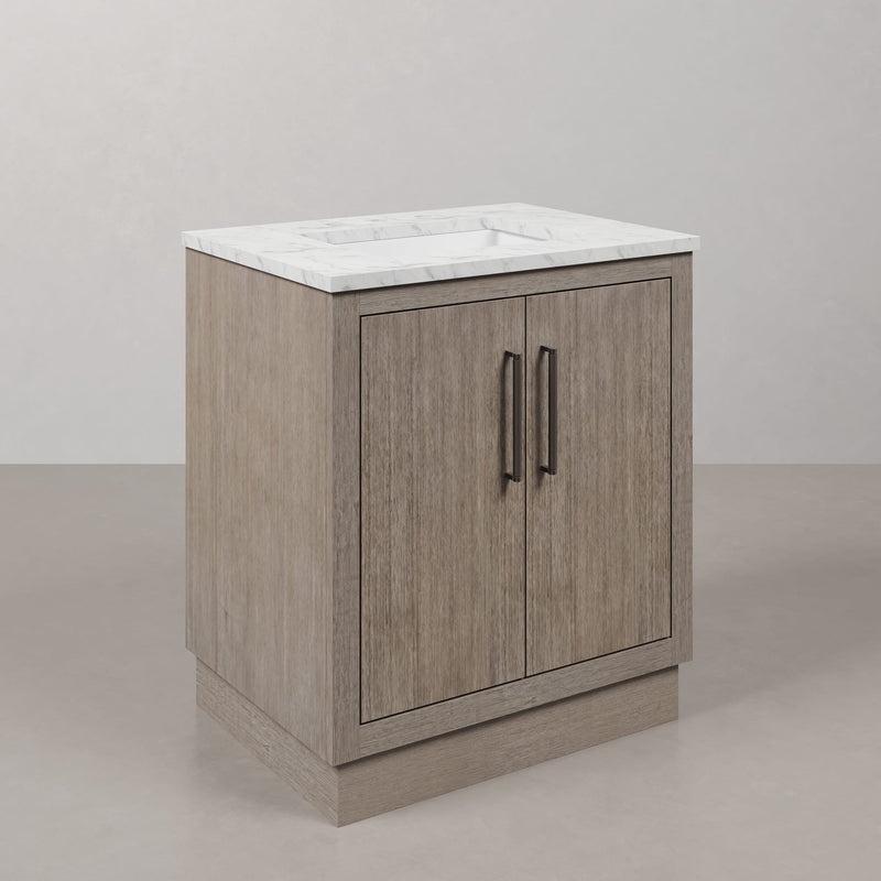 Water Creation HU30CW - Hugo 30 In. Single Sink Pre-Assembled Mid-Century Style Bathroom Vanity With 1" Carrara White Marble Top