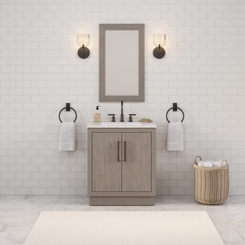 Water Creation HU30CW - Hugo 30 In. Single Sink Pre-Assembled Mid-Century Style Bathroom Vanity With 1" Carrara White Marble Top