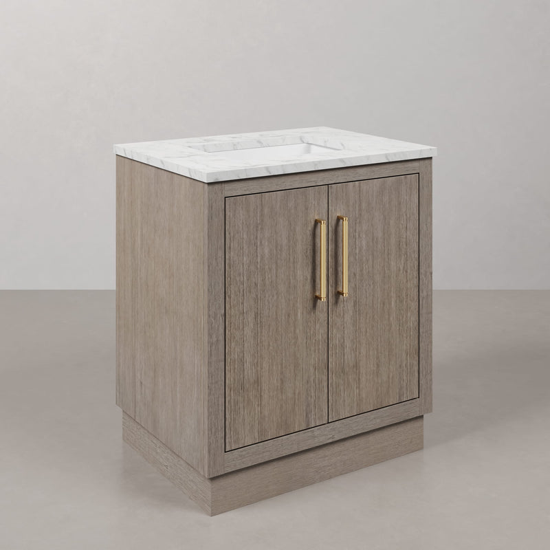 Water Creation HU30CW - Hugo 30 In. Single Sink Pre-Assembled Mid-Century Style Bathroom Vanity With 1" Carrara White Marble Top