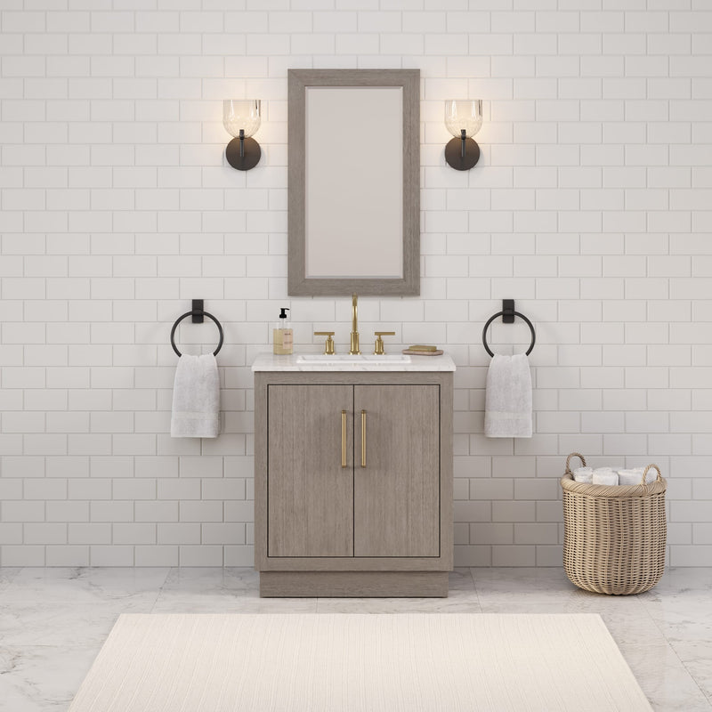 Water Creation HU30CW - Hugo 30 In. Single Sink Pre-Assembled Mid-Century Style Bathroom Vanity With 1" Carrara White Marble Top