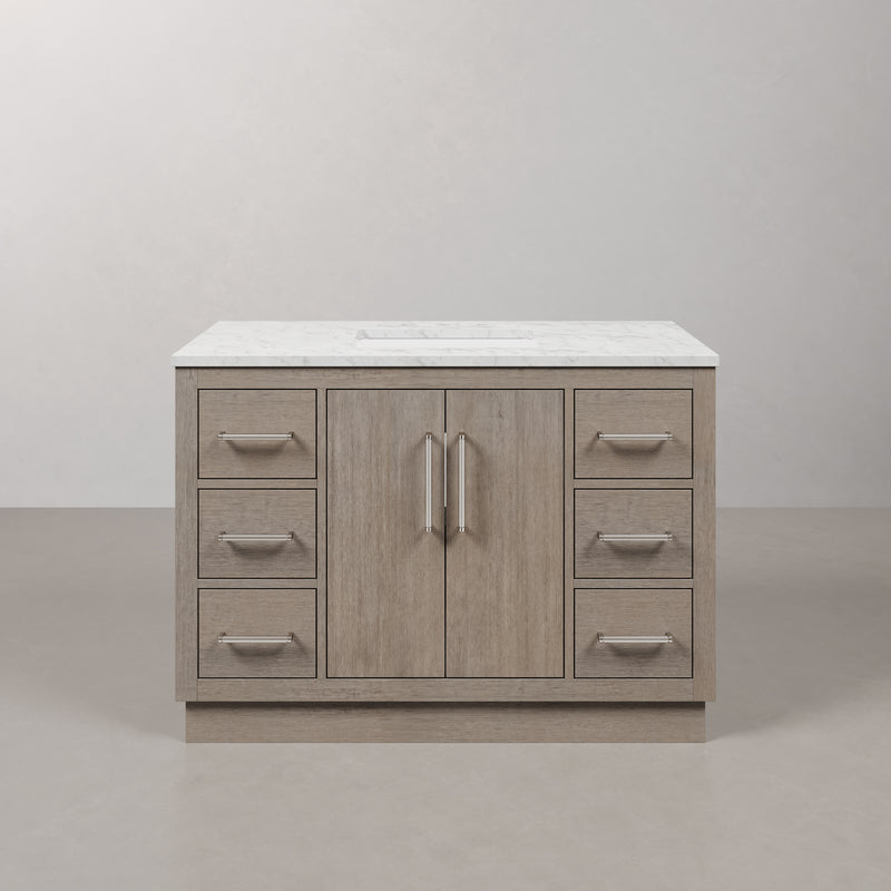 Water Creation HU48CW - Hugo 48 In. Single Sink Pre-Assembled Mid-Century Style Bathroom Vanity With 1" Carrara White Marble Top