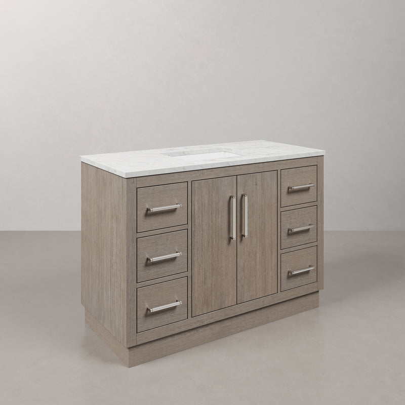 Water Creation HU48CW - Hugo 48 In. Single Sink Pre-Assembled Mid-Century Style Bathroom Vanity With 1" Carrara White Marble Top