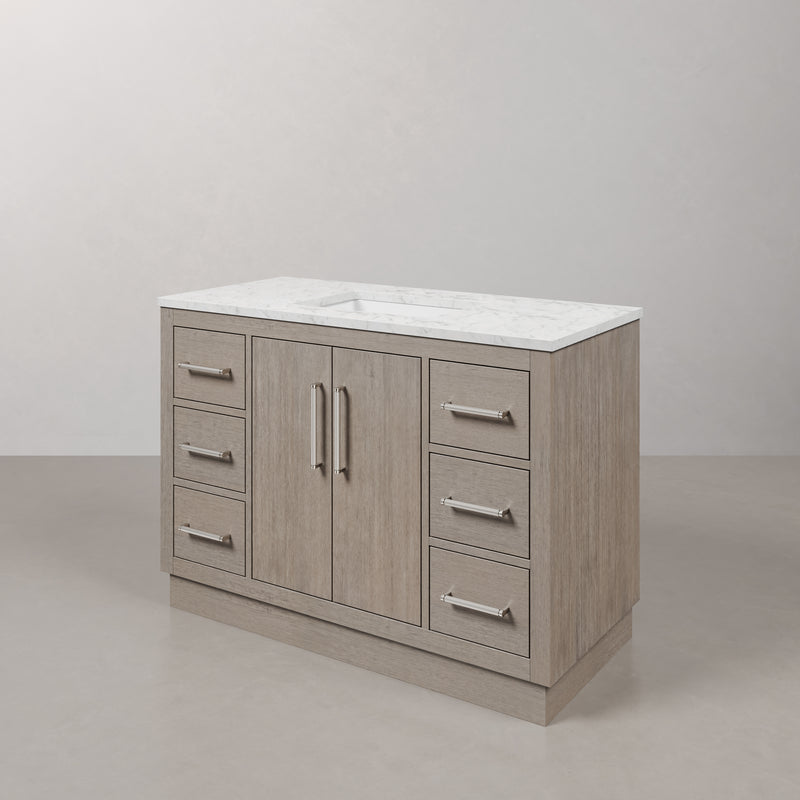 Water Creation HU48CW - Hugo 48 In. Single Sink Pre-Assembled Mid-Century Style Bathroom Vanity With 1" Carrara White Marble Top