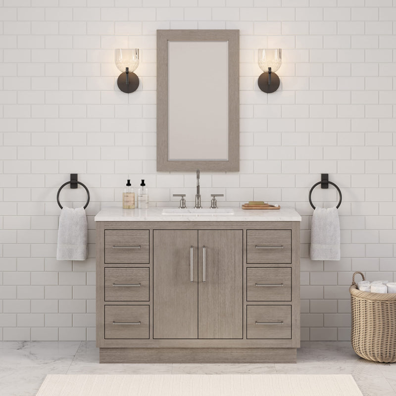 Water Creation HU48CW - Hugo 48 In. Single Sink Pre-Assembled Mid-Century Style Bathroom Vanity With 1" Carrara White Marble Top