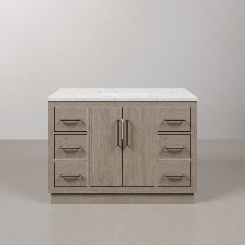 Water Creation HU48CW - Hugo 48 In. Single Sink Pre-Assembled Mid-Century Style Bathroom Vanity With 1" Carrara White Marble Top