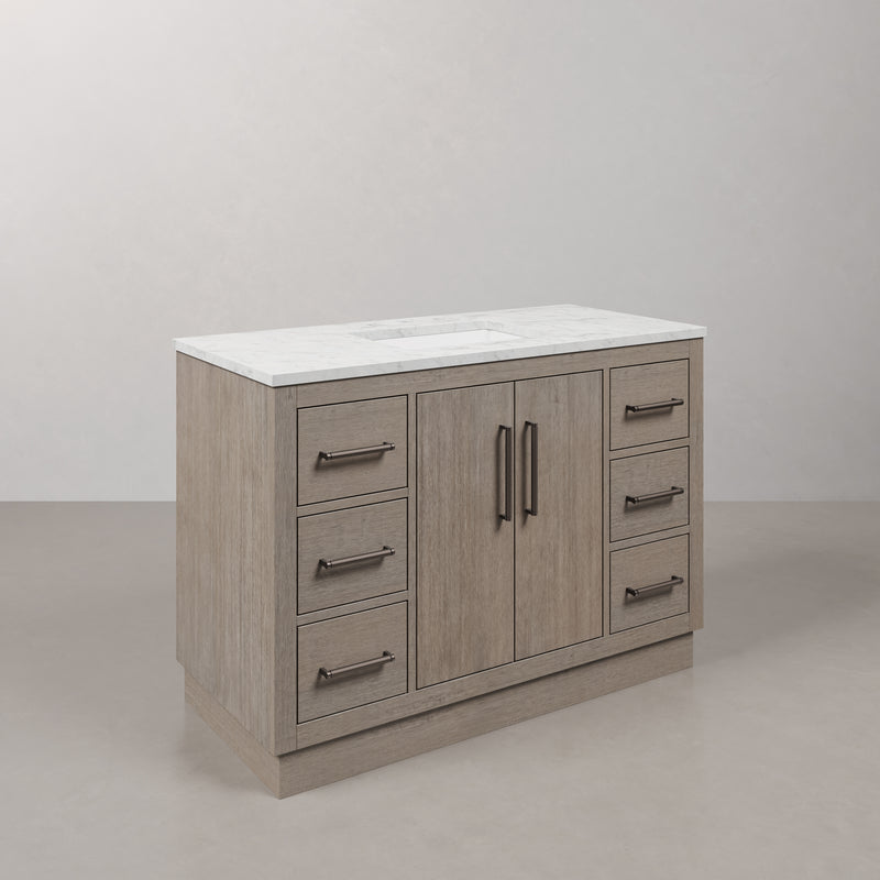 Water Creation HU48CW - Hugo 48 In. Single Sink Pre-Assembled Mid-Century Style Bathroom Vanity With 1" Carrara White Marble Top