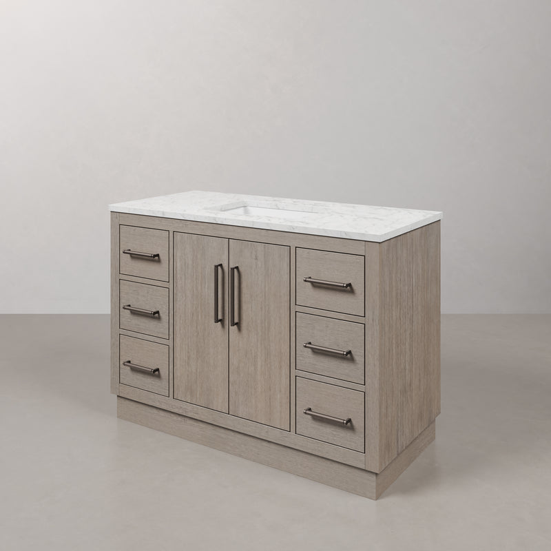 Water Creation HU48CW - Hugo 48 In. Single Sink Pre-Assembled Mid-Century Style Bathroom Vanity With 1" Carrara White Marble Top