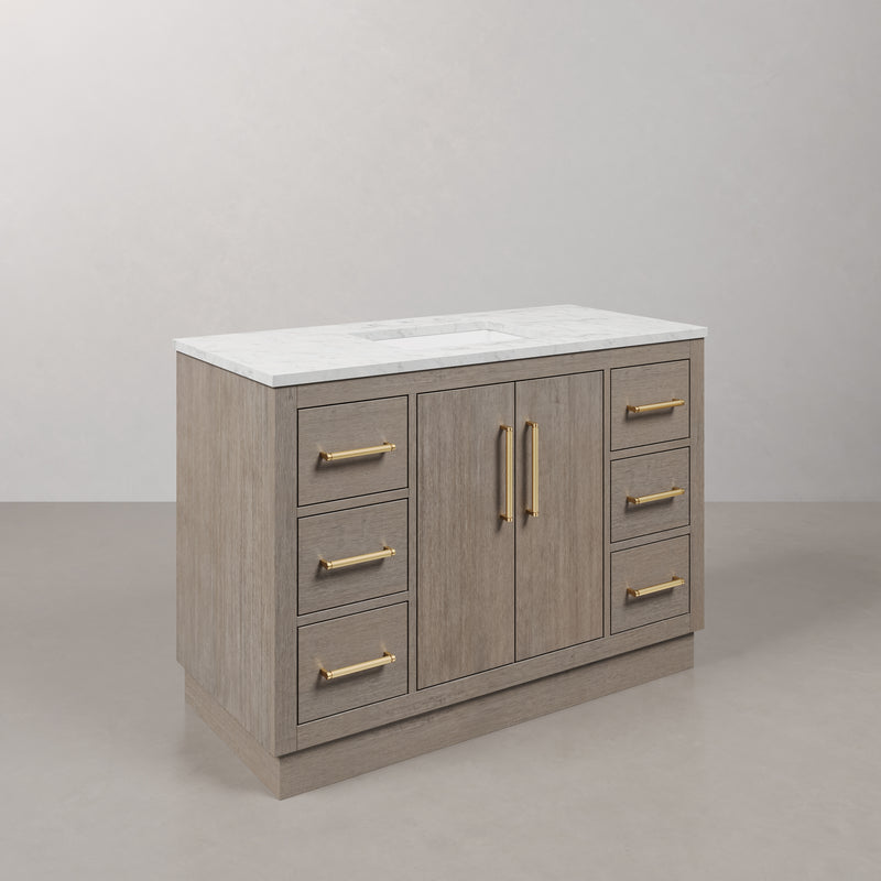 Water Creation HU48CW - Hugo 48 In. Single Sink Pre-Assembled Mid-Century Style Bathroom Vanity With 1" Carrara White Marble Top