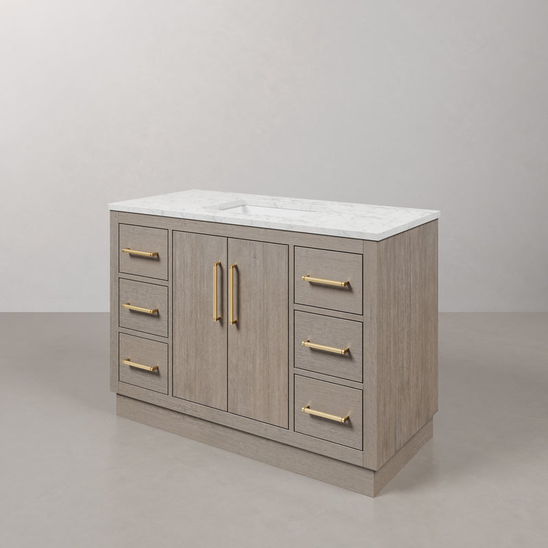 Water Creation HU48CW - Hugo 48 In. Single Sink Pre-Assembled Mid-Century Style Bathroom Vanity With 1" Carrara White Marble Top