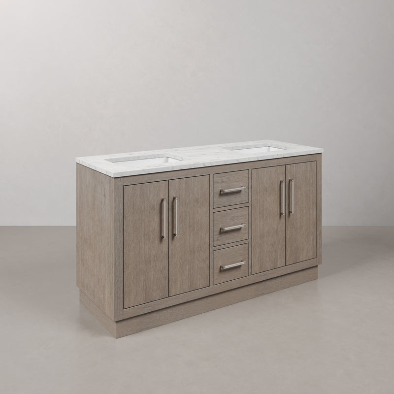 Water Creation HU60CW - Hugo 60 In. Double Sink Pre-Assembled Mid-Century Style Bathroom Vanity With 1" Carrara White Marble Top