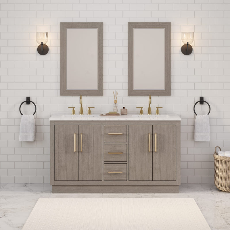 Water Creation HU60CW - Hugo 60 In. Double Sink Pre-Assembled Mid-Century Style Bathroom Vanity With 1" Carrara White Marble Top