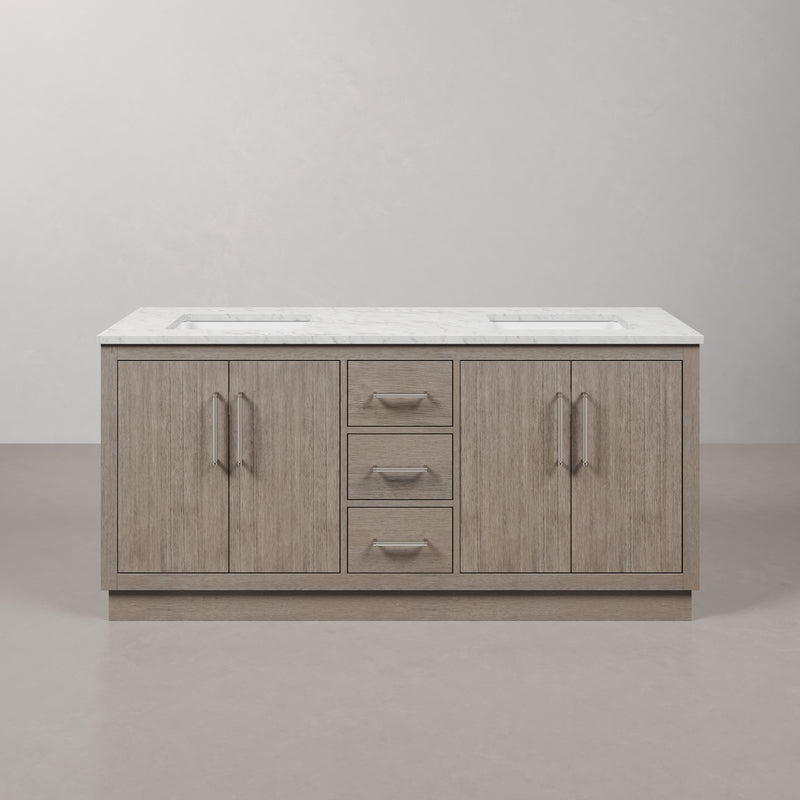 Water Creation HU72CW - Hugo 72 In. Double Sink Pre-Assembled Mid-Century Style Bathroom Vanity With 1" Carrara White Marble Top