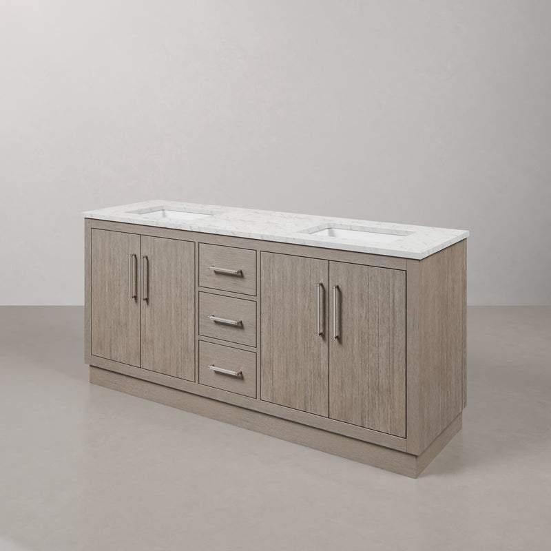 Water Creation HU72CW - Hugo 72 In. Double Sink Pre-Assembled Mid-Century Style Bathroom Vanity With 1" Carrara White Marble Top
